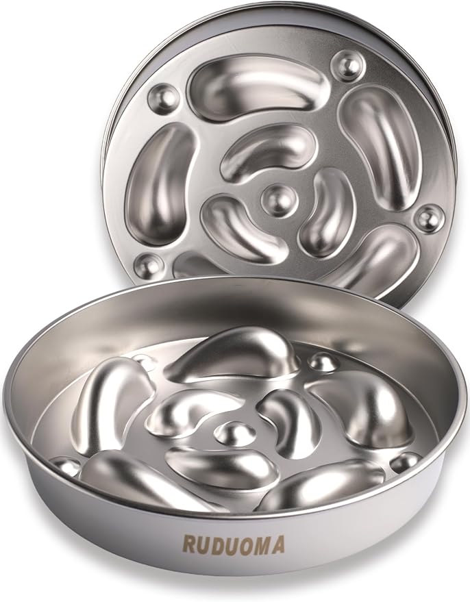 Stainless Steel Dog Bowls for Flat-Faced Brachycephalic Breeds,Gentle Slow Feeding Design,Moderately Slow Down Eating Pace,Non-Slip,2.5 Cups Capacity Metal Bowl for Medium Dogs
