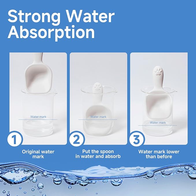 Diatom Drying scoop 1/4 Cup for Pet Food, Keep Food Fresh Desiccant to Dry Deodorization Rapid Water Absorption, Pet Food Scoop for Dog Cat, Comfortable Long Handle for Easy to Scoop Food