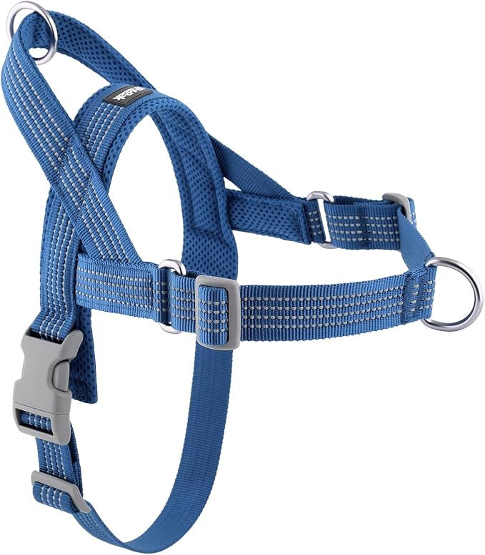 No Pull Dog Harness with Handle, Adjustable Soft Mesh Padded Reflective Walking Harness with Front Clip for Small Medium Large Dogs – Quick Fit No Escape for Training and Hiking (Blue, S)