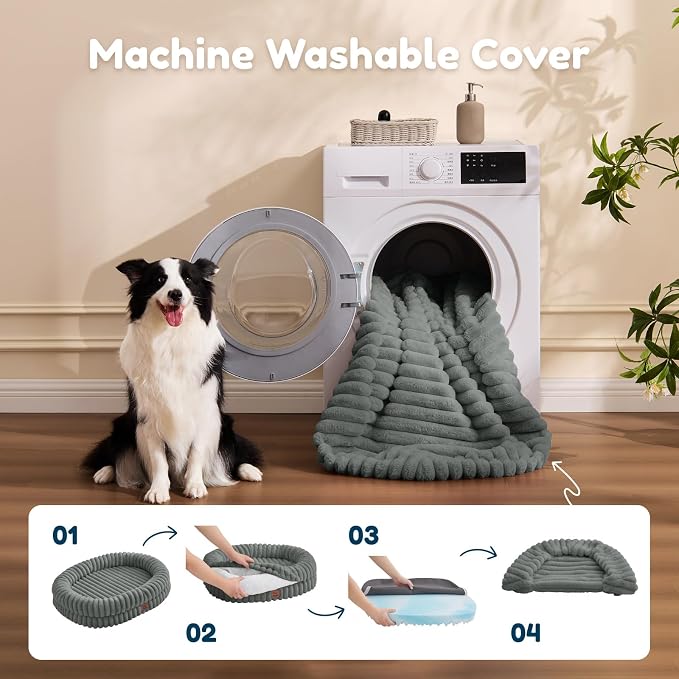 ChiXnuggle Orthopedic Dog Bed for XL Dogs, Waterproof Faux Rabbit Fur Dog Couch with Egg Crate Foam Support and Washable Removable Cover, Bolster Pet Sofa with Non-Slip Bottom, 41x30x7, Grey
