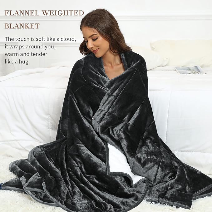 Alomidds Weighted Blanket Twin 20 Pounds, Adult Weighted Blankets with Soft Plush Flannel Fleece & Cozy Warm Sherpa for Sofa Bed, Microfiber Heavy Blanket Great for Sleeping, 48 x 72inches,Dark Grey