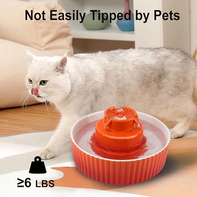Lawfery Ceramic Cat Water Fountain, 2.1L/71oz Cat Fountain with 3 Carbon Filters and 2 Water Pumps, Cupcake Pet Water Fountain for Cats and Dogs (Orange)