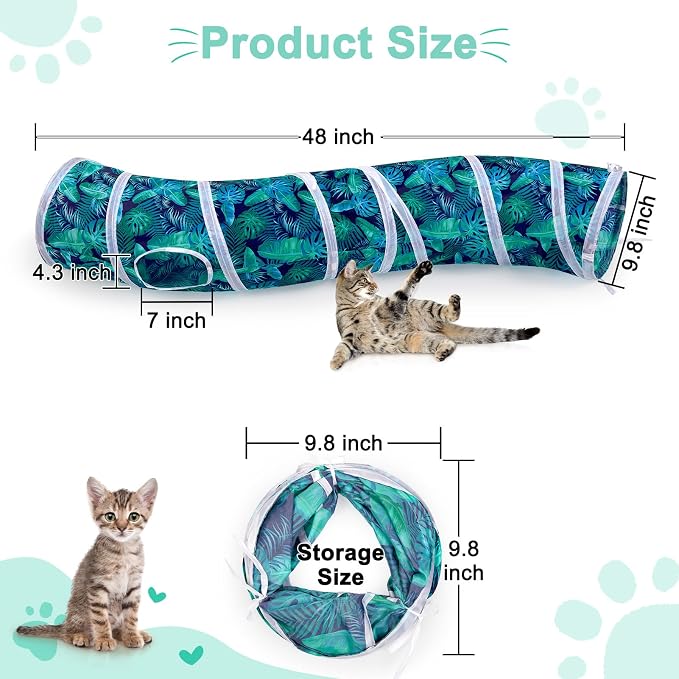 Glittme Cat Tunnel, Cat Tunnels for Indoor Cats, S-Shape Peekaboo Cat Cave with Cat Toys, Foldable Cat Tubes and Tunnels for Cats, Rabbit, Puppy, Guinea Pig