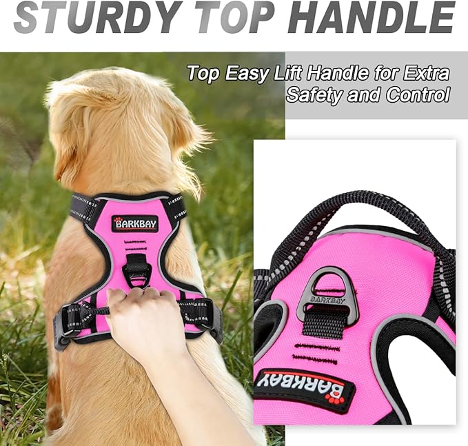 BARKBAY No Pull Dog Harness Front Clip Heavy Duty Reflective Easy Control Handle for Large Dog Walking(Pink,S)