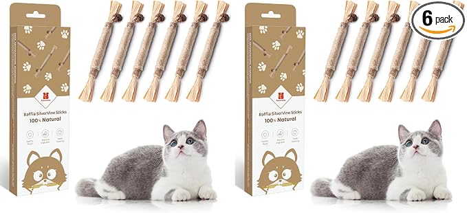 Potaroma 6 Pcs Natural Silvervine Sticks Cat Toys, Catmint Silvervine Blend Sticks, Kittens Chew Toys for Teeth Cleaning, Matatabi Dental Care Cat Treat, Edible Kitty Lick Toys