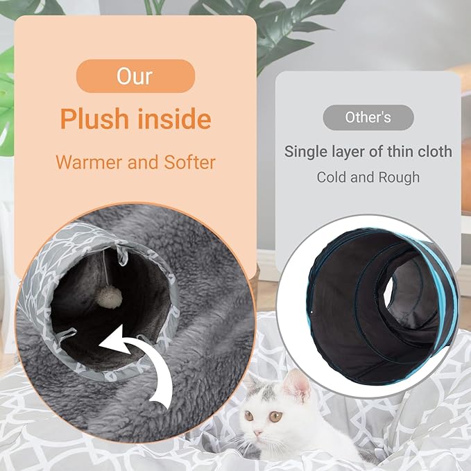 Geometric 3 Way Cat Tunnel with Plush Inside,Cats Toys Collapsible Tunnel Tube with Balls, for Rabbits, Kittens, Ferrets,Puppy and Dogs