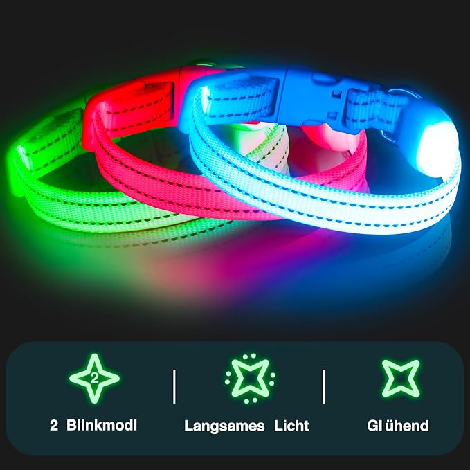 Light Up Dog Collar, Rechargeable USB Collar, Waterproof, Luminous LED Collar, Adjustable, Super Bright, Night Walking for Small Medium Large Dogs, Blue, S
