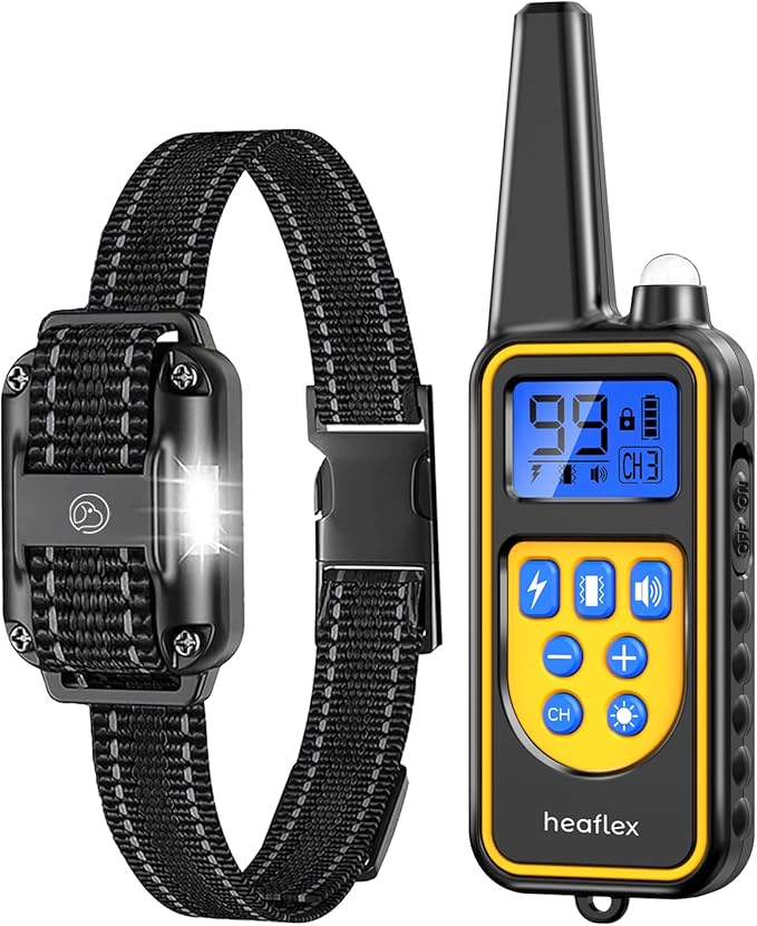 Dog Training Collar with Remote, 3300ft Remote Dog Shock Collar, IPX7 Waterproof Rechargeable E-Collar, 4 Training Modes (Night LED Light，Beep, Vibration, Shock) for Small Medium Large Dogs