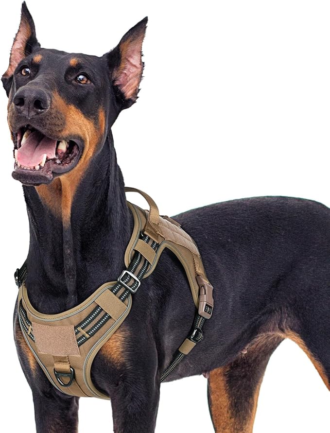 rabbitgoo Tactical Dog Harness for Large Dogs No Pull Adjustable Military Vest with Handle MOLLE Reflective Heavy Duty Dog Vest for Walking Training Hunting Outdoor Working Medium Size Dog Brown XL