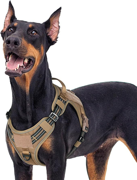 rabbitgoo Tactical Dog Harness for Large Dogs No Pull Adjustable Military Vest with Handle MOLLE Reflective Heavy Duty Dog Vest for Walking Training Hunting Outdoor Working Medium Size Dog Brown XL