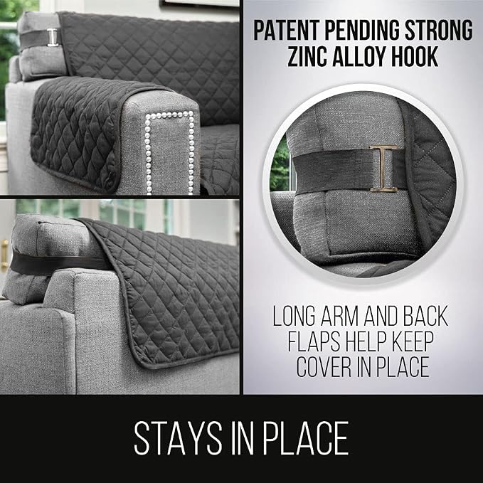 Sofa Shield® Couch Armchair Covers for Dogs, Reversible Furniture Protector with Strap, Stain and Tear Resistant Cushion Cover, 48 inch Seat, Machine Washable Slipcover Pets, Cats, Charcoal
