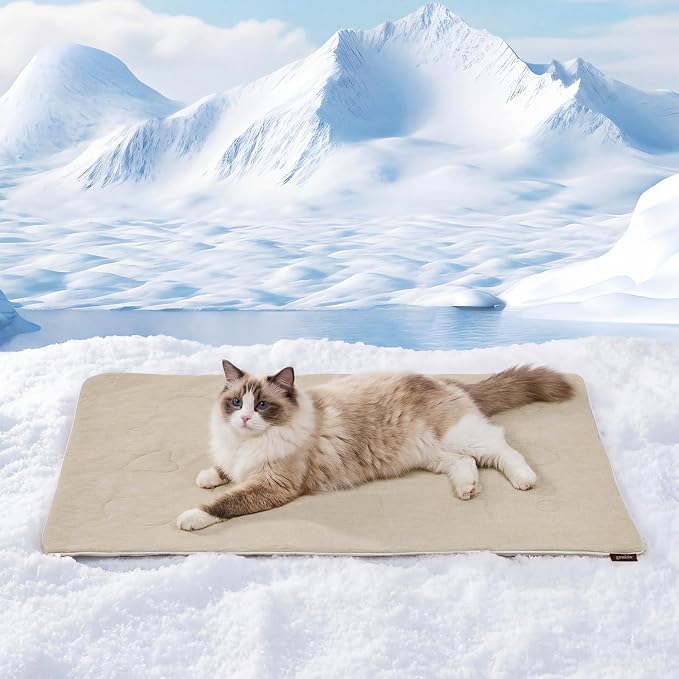 ZOMISIA Cooling Blanket for Small Dogs - Washable Cat Cooling Mat for Hot Weather, Travel Soft Pet Summer Essentials, Khaki, 25"x35"
