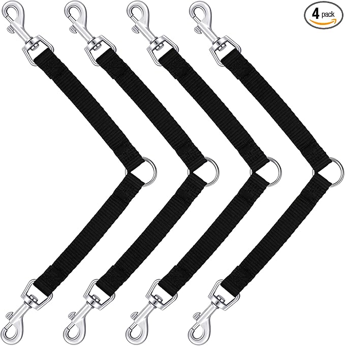 Reginary 4 Pieces No Tangle Dog Leash Couplers Black Double Clip Leash for Two Clasp Dog 0.6 Inch Wide Heavy Duty Nylon for Large Pet Walking Supplies, 4 Inch