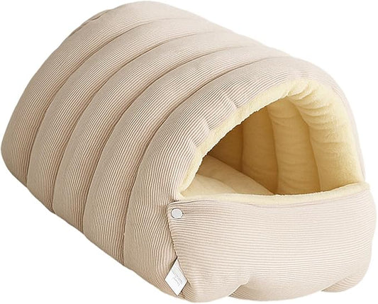 Plush Pet Cave Bed with Removable Cushion, Winter Warm Hideaway for Cats & Dogs, Cozy Washable Safe Haven