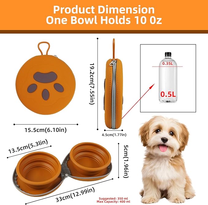 Zegcohjave Collapsible Dog Bowls,Travel Dog Bowl, Dog Water Bowl,Cat Bowl,Portable Pet Bowl, Suitable for Travel, Camping, and Hiking(Brown)