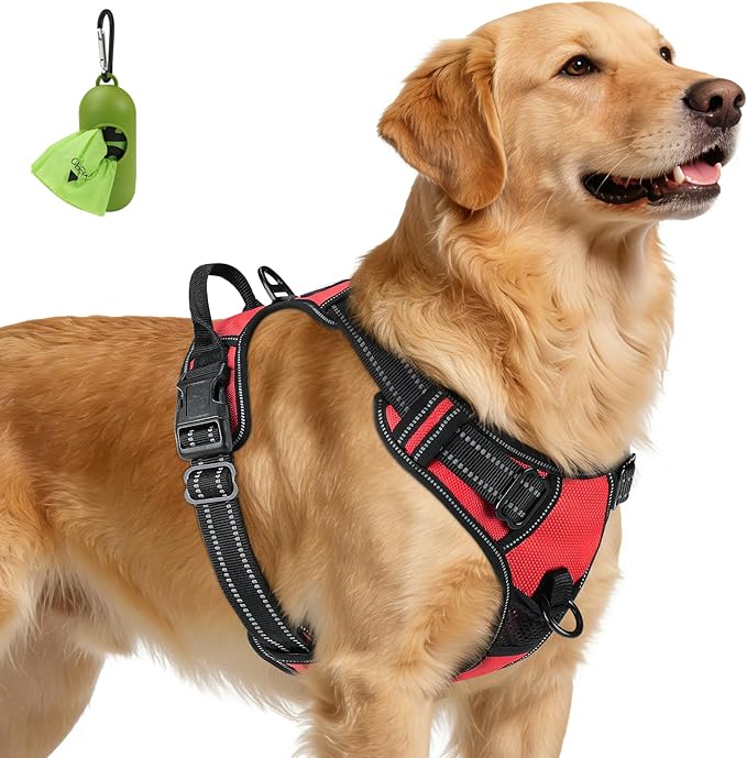 Joytale No Pull Dog Harness for Extra Large Dogs, Reflective Pet Vest with Front Clip, Adjustable Soft Padded Harnesses with Easy Control Handle for Training and Walking, Red, XL