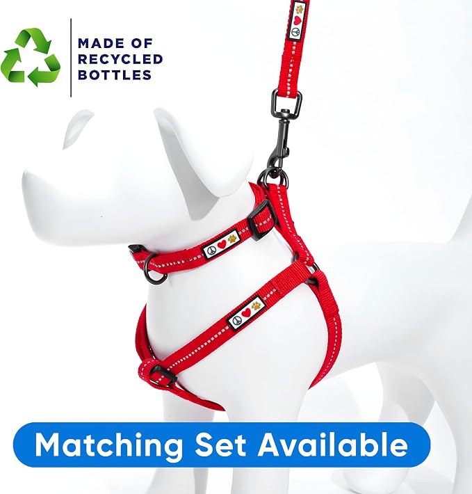 Pawtitas Recycled Reflective Step-in Dog Harness – Adjustable No-Pull Vest for Puppies to Seniors, Safe & Comfortable M Red