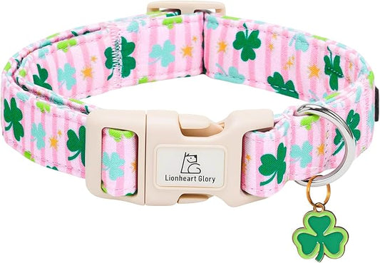 Lionheart glory St. Patrick's Dog Collar-Lucky Clover Shamrock Pink Spring Trefoil Dog Collar for Medium Dogs Adjustable Heavy-Duty Dogs Collars Pet Gift Female