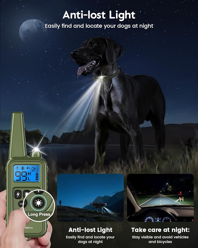 SLOPEHILL Dog Training Collar with 4 Training Modes, 4200Ft Remote Electronic Dog Shock Collar, Electric Shock Collar for Small Medium Large Dogs,Dark Green