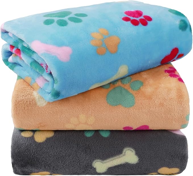 LINENLUX 1 Pack 3 Blankets Super Soft Fluffy Premium Fleece Dog Blankets for Puppy Cat Pet Blanket Flannel Throw Warm Sleep Bones and Claws-3pcs 23x16 inch
