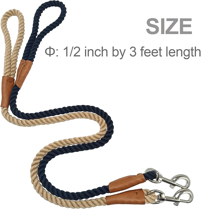BTINESFUL 3ft/5ft/10ft Cotton Dog Leash, Comfortable Braided Control Rope Dog Leash for Strong Large Medium Dogs Hiking, Walking (1/2" x 3FT, Black)
