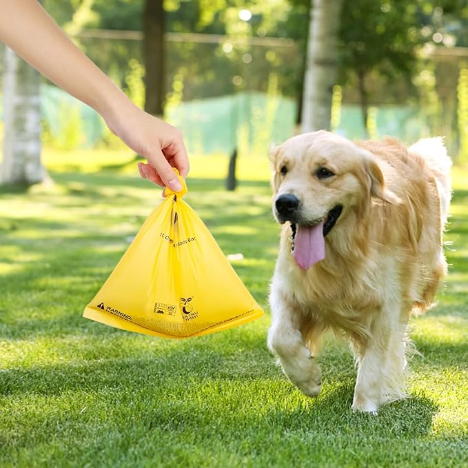 Certified Compostable Dog Poop Bags, 120 Count Landfill Friendly and Leakproof Waste Bags, Easy Open Unscented Maize Yellow Poop Bag for Dog, 15 Doggy Bags Per Roll (8 rolls)