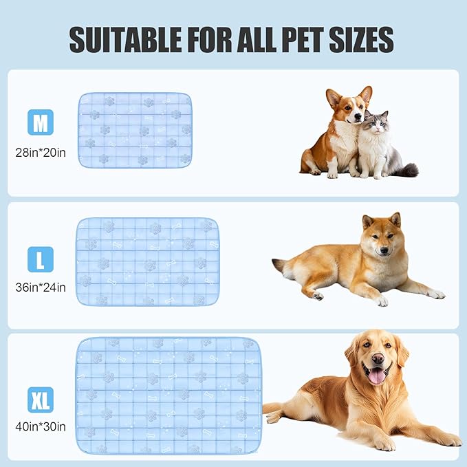 RIOGOO Dog Cooling Mat,Dog Blanket Washable,Cool Fabric & Internal Waterproof Cooling Pad (Blue, X-Large (40x30 inch))