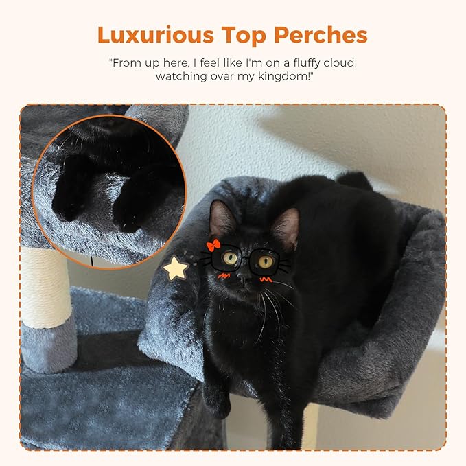 MUTTROS 70.8" Tall Cat Tree for Large Cats, Multi-Level Cat Tower with 8 Sisal Scratching Posts, 2 Top Perches, Big Condo, Large Hammock, and Cat Furniture for Indoor Cats, Dark Gray