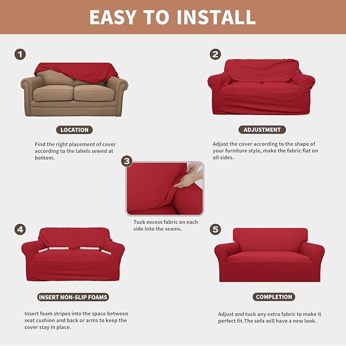 Easy-Going 100% Waterproof Chair Couch Cover, Dual Waterproof Sofa Cover, Stretch Jacquard Sofa Slipcover, Leakproof Furniture Protector for Kids, Pets, Dog and Cat (Chair, Christmas Red)