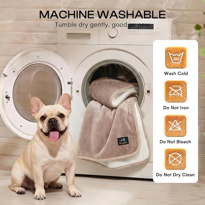 Luciphia Waterproof Blanket for Dog Washable Reversible Sherpa Fleece Throw Blanket for Bed Couch Soft Liquid Pee Proof Furniture Cover Protector for Small Medium Large Pet Cat Khaki 35" x 25"