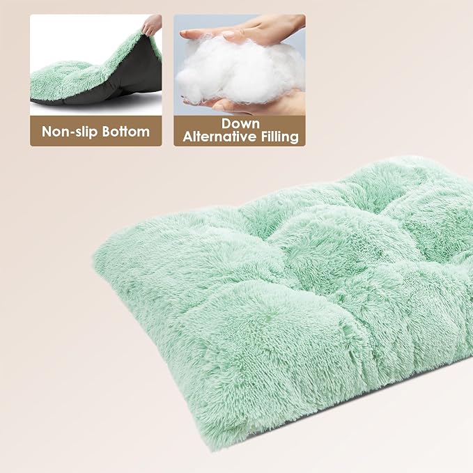 EHEYCIGA Fluffy Dog Crate Bed for Large Dogs, Plush Faux Fur Crate Pad, Calming Anti Anxiety Large Dog Bed, Washable Soft Warm Mat with Non-Slip Bottom, Apple Green