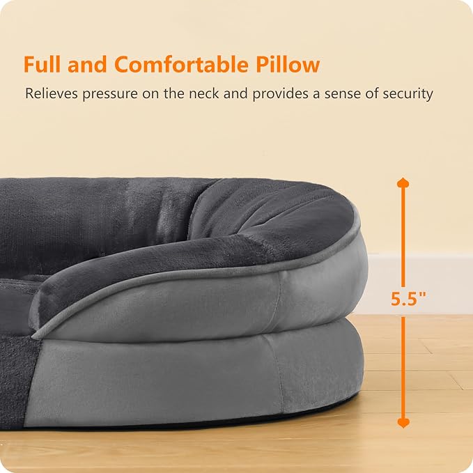 Dwanton Orthopedic Dog Bed for Medium Dogs with Gel Memory Foam, Waterproof Dog Sofa, Washable Pet Bed with Four Sided Bolster Cushion, Removable Cover & Non-Slip Bottom, 28", Dark Grey