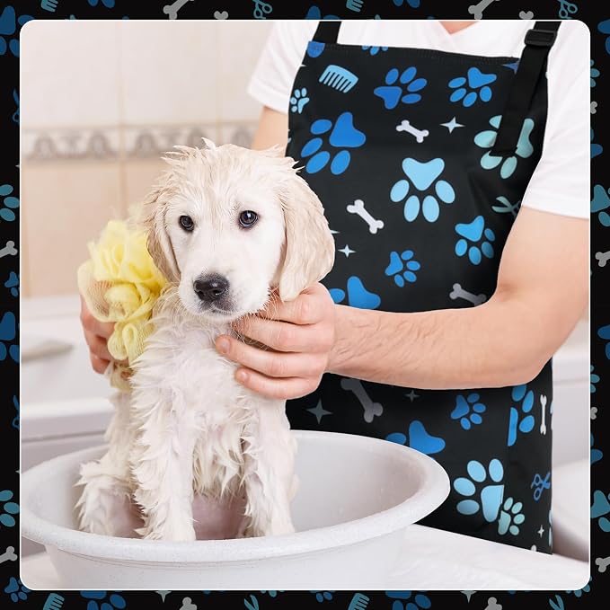Dog Grooming Waterproof Apron with 2 Pockets, Cute Animals Puppy Dog Pets Apron