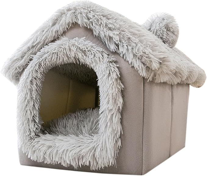 Enclosed Dog Bed, Soft and Warm Plush Dog Bed with Cover Cave Removable and Washable House Type Tent Huts for Indoor Pets M 15.8x13.8x15 with Cover Cave