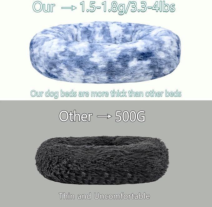 Calming Dog Bed for Medium Dogs Cats, Puppy 31'' Round Anti-Anxiety Warm Fluffy Plush Faux Fur Bed, Soft Anti-Slip Donut Washable, Cozy Medium Puppy Bed, Fits up to 50 lbs Pets