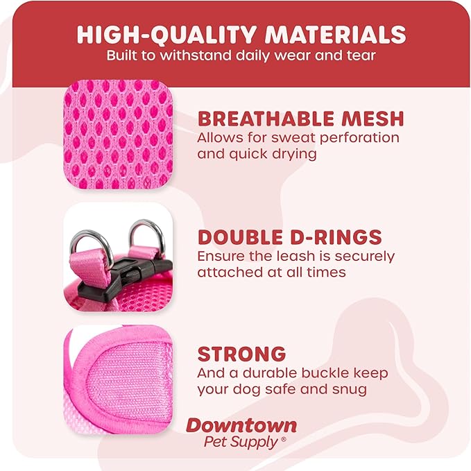 Downtown Pet Supply Step-in Dog Harness – No Pull, Adjustable Padded Mesh with Reflective Trim, Secure Buckle Strap – Comfortable & Breathable Small Dog Harness, XX-Small, Pink