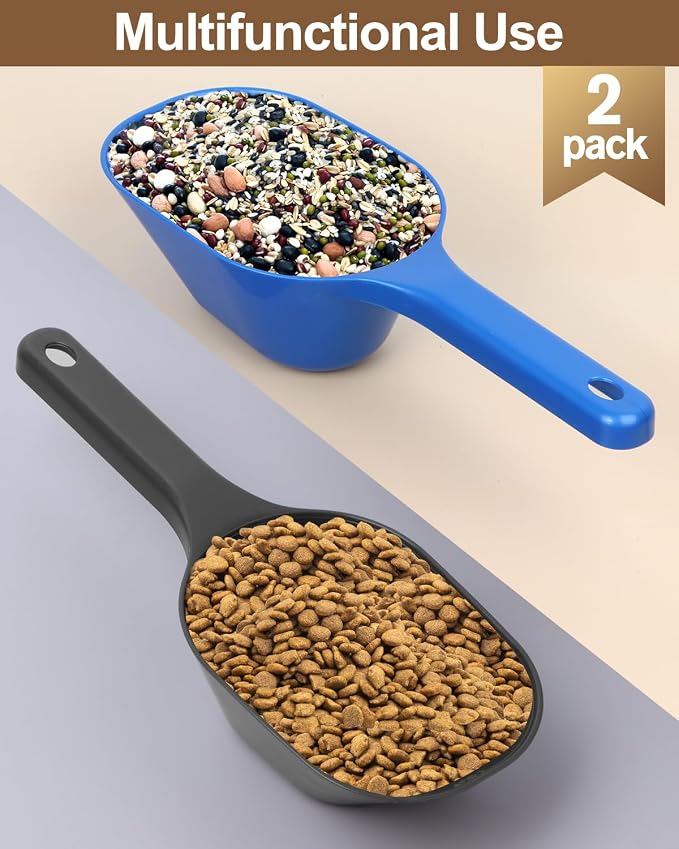 Dog-Cat Food-Scoop Measuring-Cup,1 Cup Capacity Versatile Plastic Pet Food Scoop with Measuring Lines 1 Cup and 1/2 Cup for Precise Portion Control (2, Black and Blue)