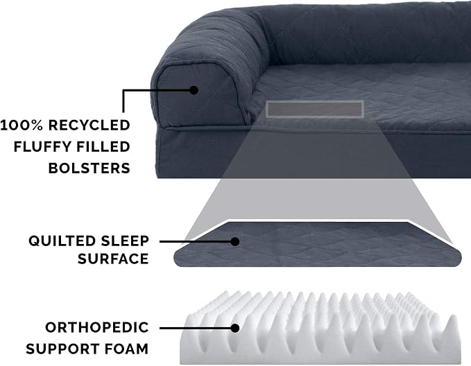 FurHaven Classic Sofa Orthopedic Dog Bed for Large Dogs, with Orthopedic Egg Crate with a Solid Orthopedic Foam Base for Joint Support, Removable Washable Cover, Large, Quilted Sofa, Iron Gray