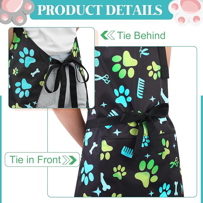 Dog Grooming Waterproof Apron with 2 Pockets, Cute Animals Puppy Dog Pets Apron