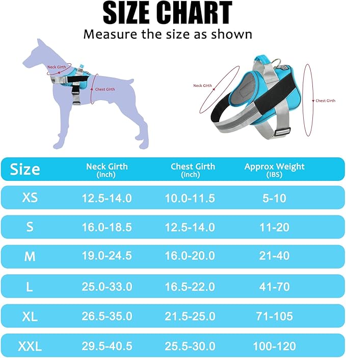 Dog Harness, No-Pull Reflective Dog Vest, Breathable Adjustable Pet Harness with Handle for Outdoor Walking - No More Pulling, Tugging or Choking (OceanicBlue, X-Large (Pack of 1))