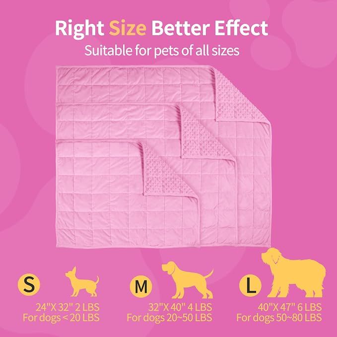 LaSyL Weighted Blanket for Pets | Thunder Blanket for Dogs Anxiety | Premium Soft Minky | Relaxation & Calming & Anti Anxiety | Used in Car, Bed, Couch | Pink, Washable Small (24"x32")