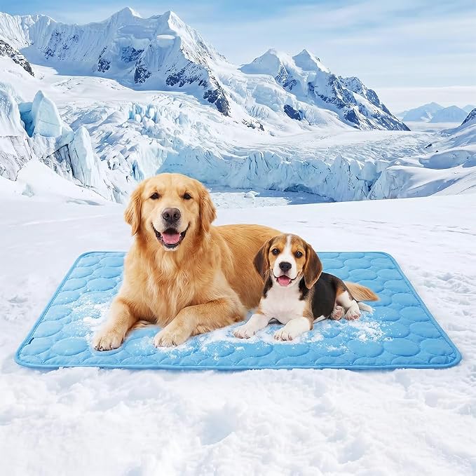 Dog Cooling Mat, 2026 New Cool Pet Pad, Self-Cooling, Pressure Activated Mat for Dogs & Cats, Stay Cool & Dry, Washable, Non-Slip Pet Bed Mat for Floors, Sofas, Kennels (Blue, M( 23.6 x 19.7 in))