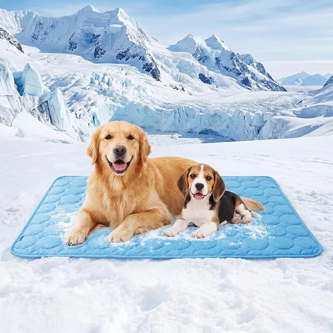 Dog Cooling Mat, 2026 New Cool Pet Pad, Self-Cooling, Pressure Activated Mat for Dogs & Cats, Stay Cool & Dry, Washable, Non-Slip Pet Bed Mat for Floors, Sofas, Kennels (Blue, XL(39.4 x 27.6 in))