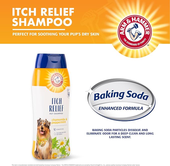 Arm & Hammer for Pets Itch Relief Dog Shampoo with Chamomile and Peppermint, Soothes Dry and Itchy Skin, pH Balanced, Free of Sodium Lauryl Sulfate and Parabens, 20 Fl Oz
