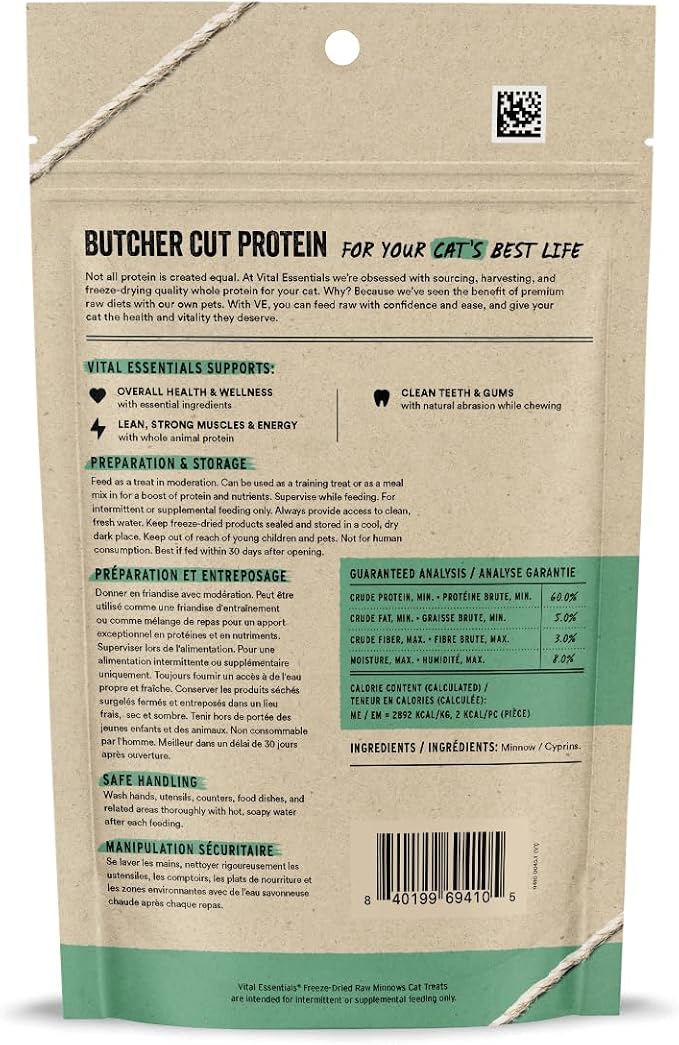 Vital Essentials Freeze Dried Raw Single Ingredient Cat Treats, Minnows, 1 oz (Pack of 6)