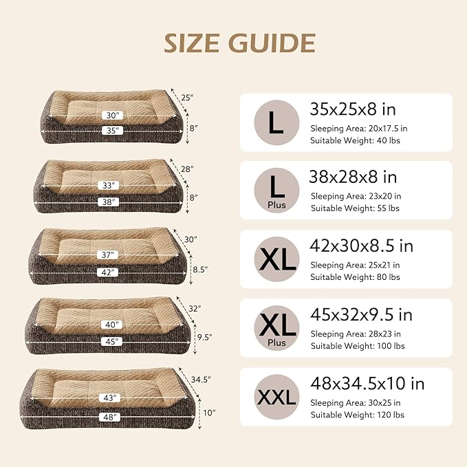 JOEJOY XL Orthopedic Dog Beds Large Sized Dog, Extra Thick Supportive Big Dogs Couch Bed with Sides, Ultra Soft Pet Bed Sofa for Large Dogs, Brown, 42''x30''