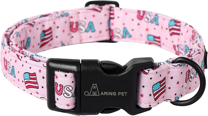 ARING PET 4th of July Collars for Dogs, Fourth of July Pink Patriotic USA Flag Dog Collar for Puppy Small Medium Large Boy Girl Doggy-M