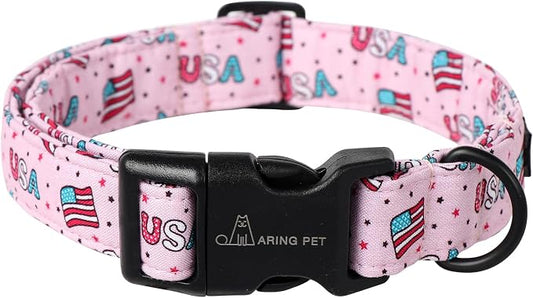 ARING PET 4th of July Collars for Dogs, Fourth of July Pink Patriotic USA Flag Dog Collar for Puppy Small Medium Large Boy Girl Doggy-M