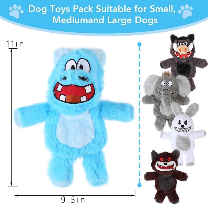 Bzonsmart Dog Squeaky Toys Tough Plush Chew Toys Bundle for Small Medium Large Dogs Interactive Dog Toys to Keep Them Busy Durable Dog Toys for Teething Chewing Playing Training