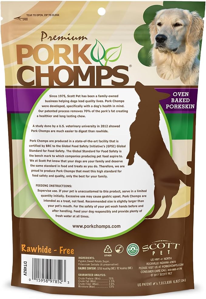 Pork Chomps Baked Pork Skin Dog Chews, 5 Inch Mini Twists, 12 Count - Sweet Potato Wrap - Long-Lasting Treats for Dogs - High Protein, Rawhide-Free, Low Fat, Healthy & Delicious Chews